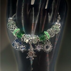 Elegant Silver and Green Charm Bracelet